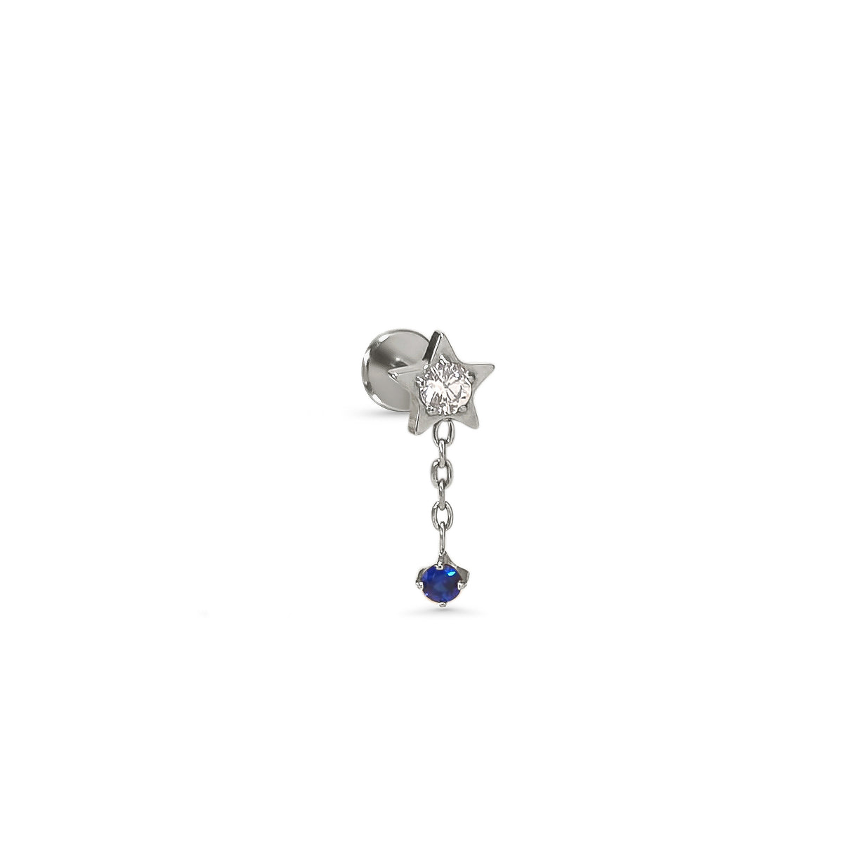 Midnight Drop Push Pin Ohrstecker mit flacher Rückseite mit Stern und blauem Zirkonia, weitere Produktansicht