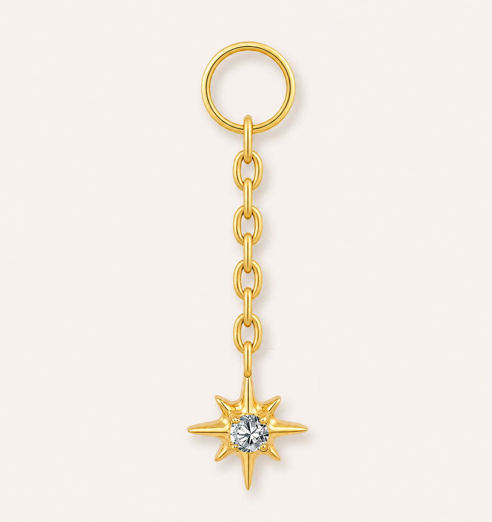 Goldfarbener Creolen-Anhänger-Charm mit Stern und weißem Zirkonia