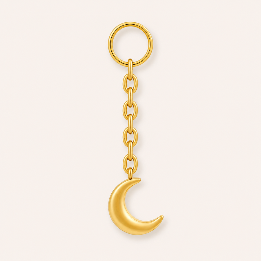 Goldfarbener Titan-Creolen-Charm mit Kette und Halbmond