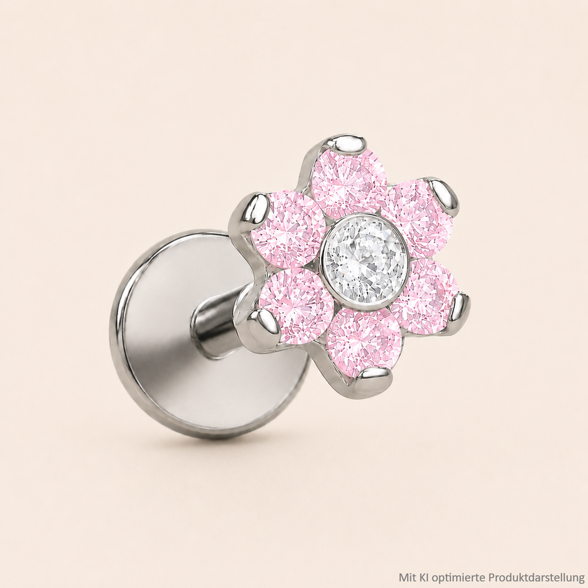 Kleine Blumen-Ohrringe aus Titan mit klaren Zirkonia