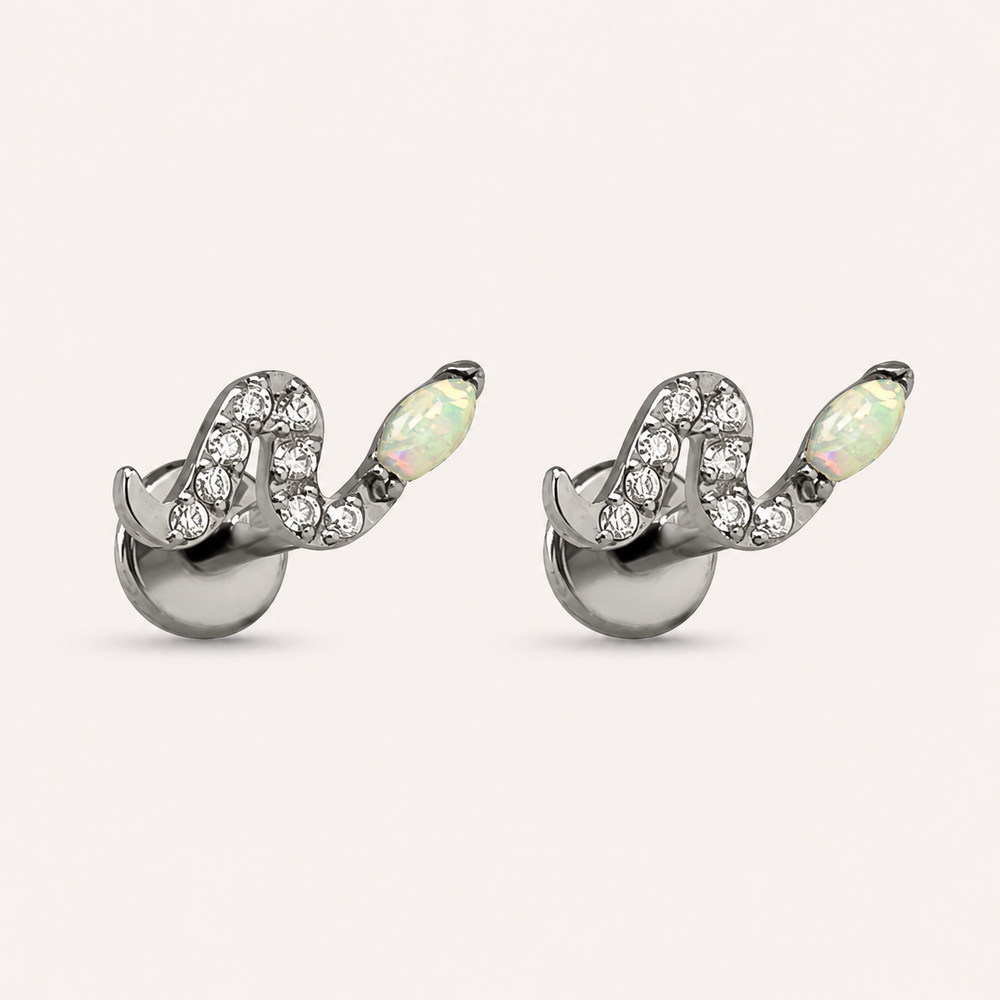 Titan-Ohrringe in Schlangenform mit Opal und Zirkonia