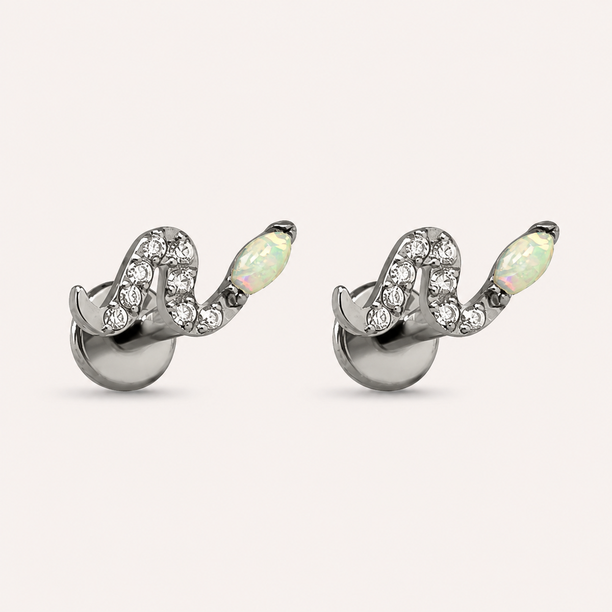 Titan-Ohrringe in Schlangenform mit Opal und Zirkonia
