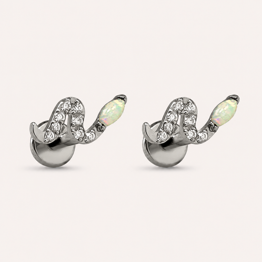 Titan-Ohrringe in Schlangenform mit Opal und Zirkonia