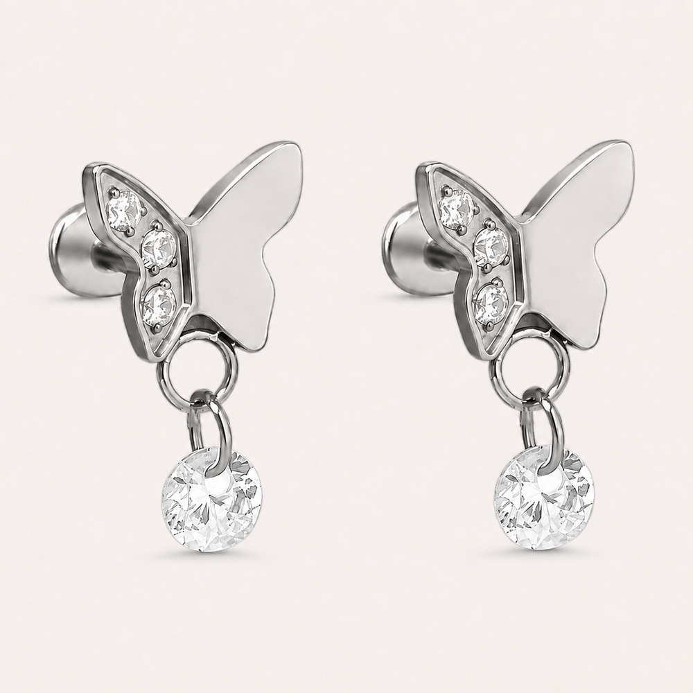 Schmetterlings-Ohrringe aus Titan mit kleinem Zirkonia-Anhänger