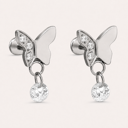 Schmetterlings-Ohrringe aus Titan mit kleinem Zirkonia-Anhänger