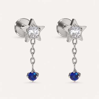 Midnight Drop Push Pin Ohrstecker mit flacher Rückseite mit Stern und blauem Zirkonia, weitere Produktansicht